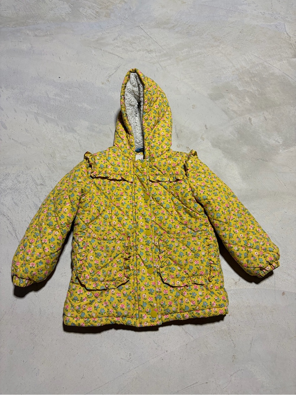 Mini Boden pretty quilted faux shearling lined coat 4-5Y yellow